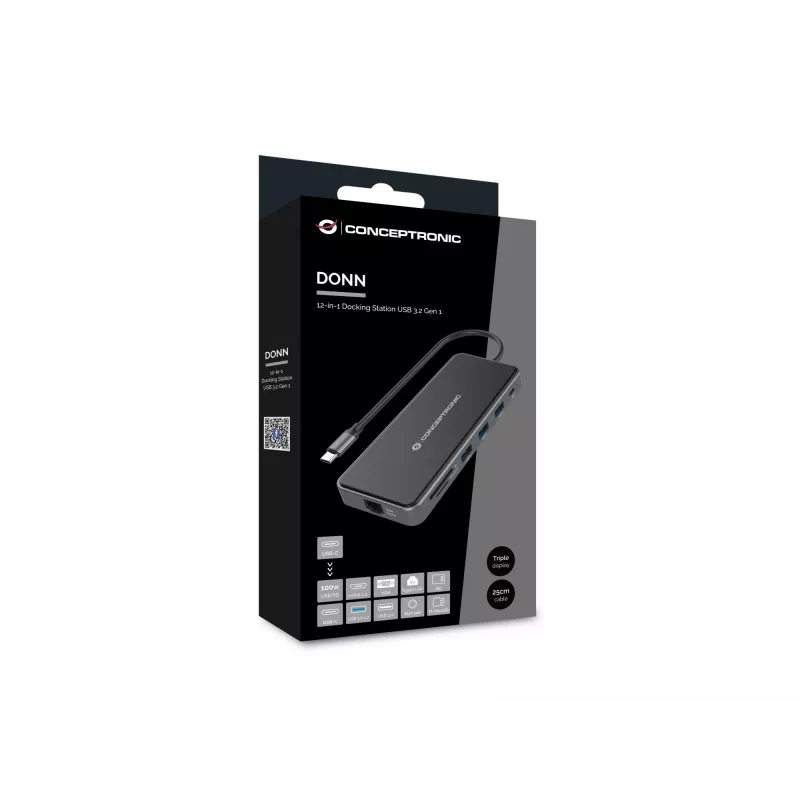 Conceptronic DONN15G Laptop-Dock/Port-Replikator Kabelgebunden USB 3.2 Gen 1 (3.1 Gen 1) Typ-C Grau