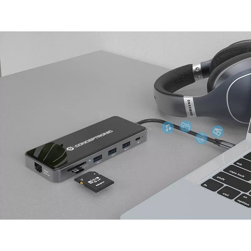 Conceptronic DONN15G Laptop-Dock/Port-Replikator Kabelgebunden USB 3.2 Gen 1 (3.1 Gen 1) Typ-C Grau