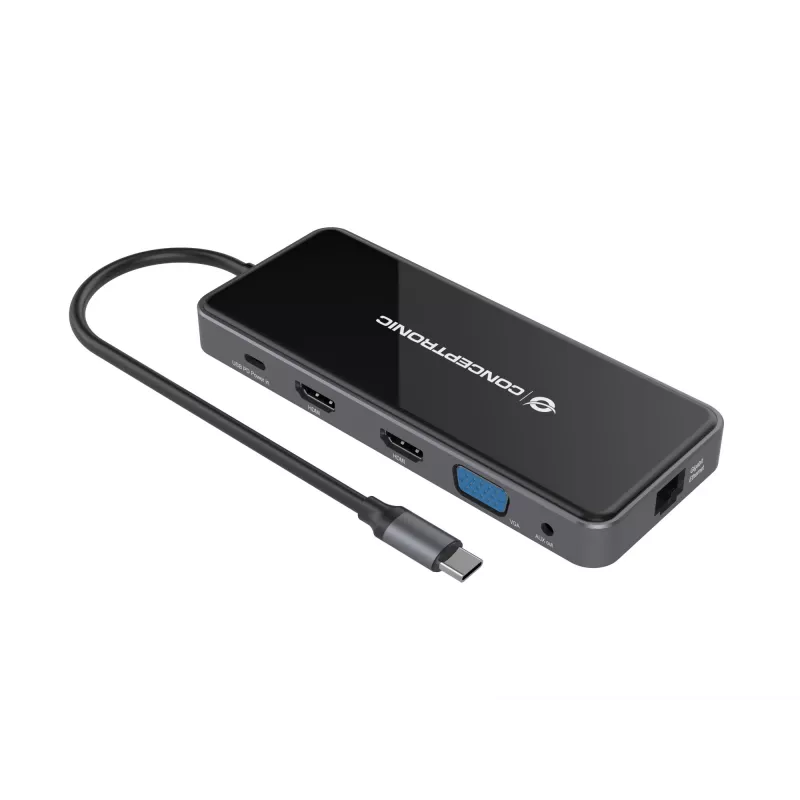 Conceptronic DONN15G Laptop-Dock/Port-Replikator Kabelgebunden USB 3.2 Gen 1 (3.1 Gen 1) Typ-C Grau
