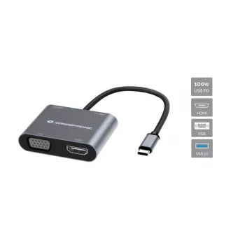 Conceptronic DONN16G Kabelgebunden USB 3.2 Gen 1 Typ-C Grau 100W 4K Ultra HD