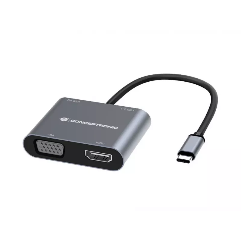 Conceptronic DONN16G Kabelgebunden USB 3.2 Gen 1 Typ-C Grau 100W 4K Ultra HD
