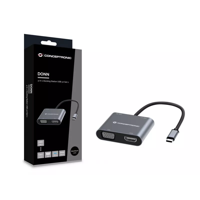 Conceptronic DONN16G Kabelgebunden USB 3.2 Gen 1 Typ-C Grau 100W 4K Ultra HD