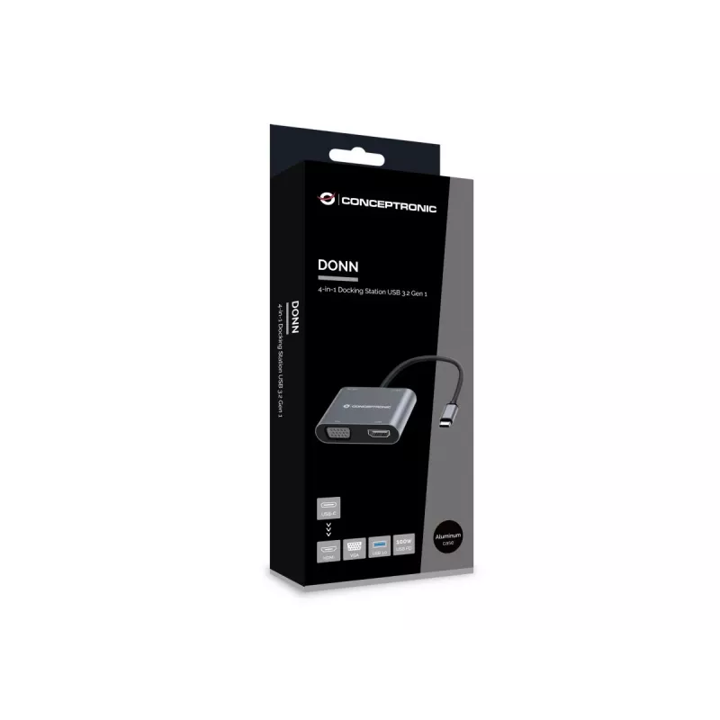 Conceptronic DONN16G Kabelgebunden USB 3.2 Gen 1 Typ-C Grau 100W 4K Ultra HD