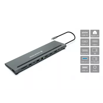 Conceptronic DONN17G Laptop-Dockingstation/Port-Replikator Kabelgebunden USB 3.2 Gen 1 (3.1 Gen 1) Type-C Grau