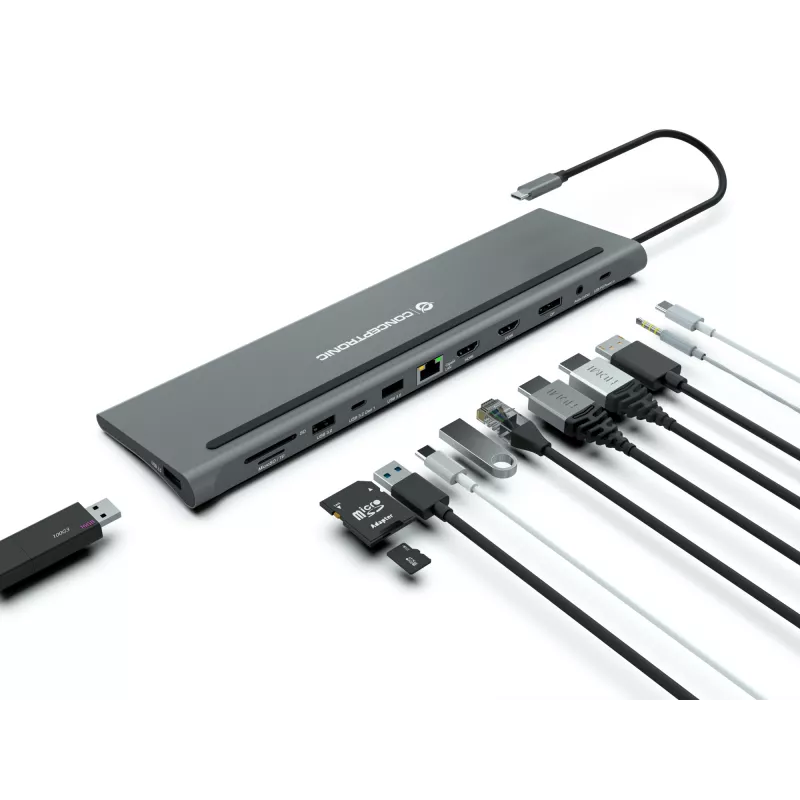 Conceptronic DONN17G Laptop-Dockingstation/Port-Replikator Kabelgebunden USB 3.2 Gen 1 (3.1 Gen 1) Type-C Grau
