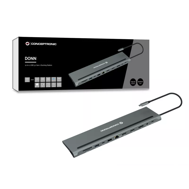 Conceptronic DONN17G Laptop-Dockingstation/Port-Replikator Kabelgebunden USB 3.2 Gen 1 (3.1 Gen 1) Type-C Grau