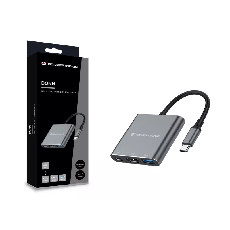 Conceptronic DONN18G 3-in-1 USB 3.2 Gen 1 Docking-Station, HDMI, USB 3.0, 100W USB PD