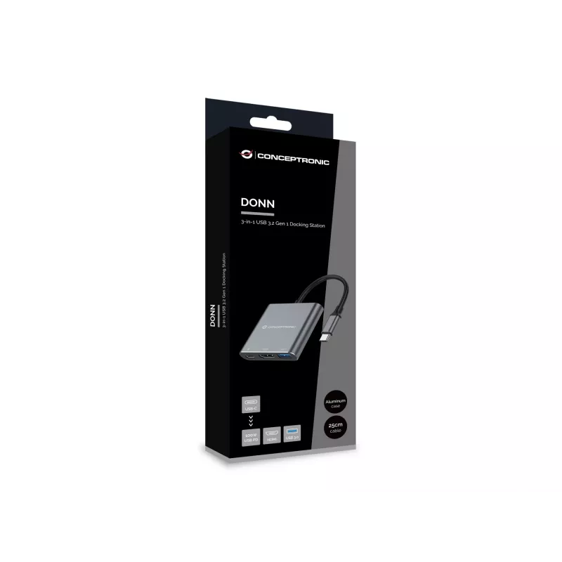 Conceptronic DONN18G 3-in-1 USB 3.2 Gen 1 Docking-Station, HDMI, USB 3.0, 100W USB PD