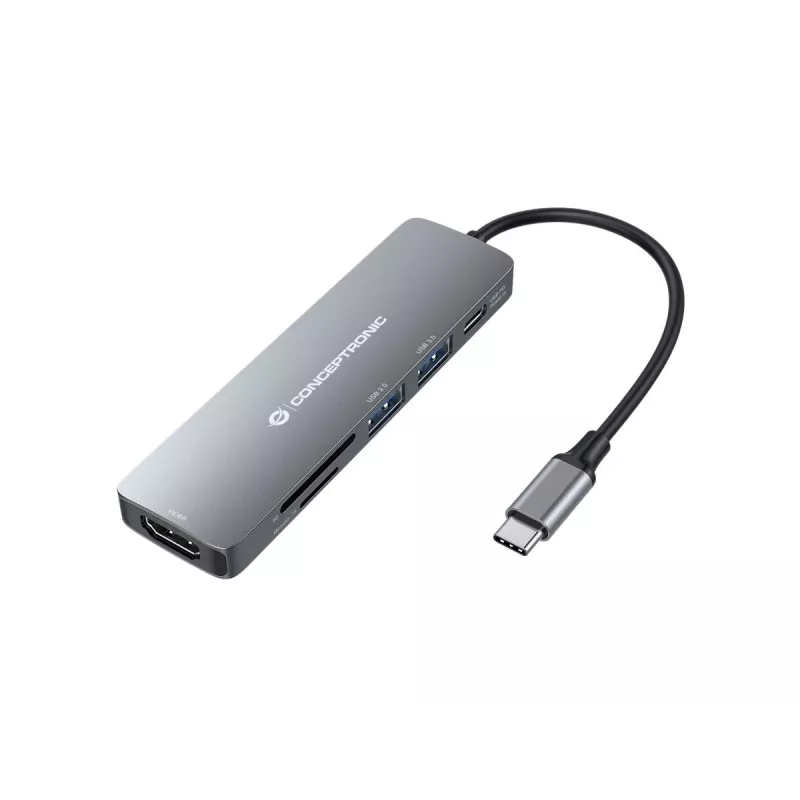 Conceptronic DONN11G 6-in-1 USB 3.2 Gen 1 Dockingstation, HDMI, 100W USB PD, USB 3.0, USB 2.0, SD, TF/MicroSD