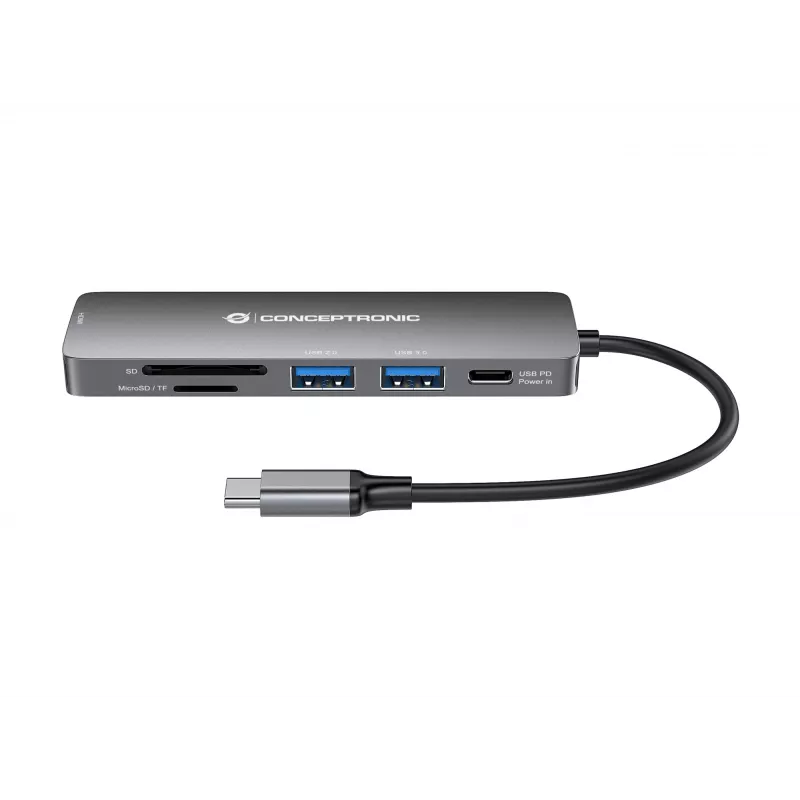 Conceptronic DONN11G 6-in-1 USB 3.2 Gen 1 Dockingstation, HDMI, 100W USB PD, USB 3.0, USB 2.0, SD, TF/MicroSD