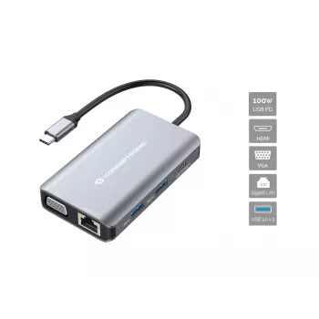 Conceptronic DONN21G Laptop-Dockingstation/Port-Replikator Kabelgebunden USB 3.2 Gen 1 (3.1 Gen 1) Typ-C Grau