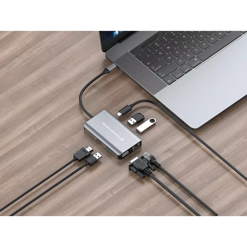 Conceptronic DONN21G Laptop-Dockingstation/Port-Replikator Kabelgebunden USB 3.2 Gen 1 (3.1 Gen 1) Typ-C Grau