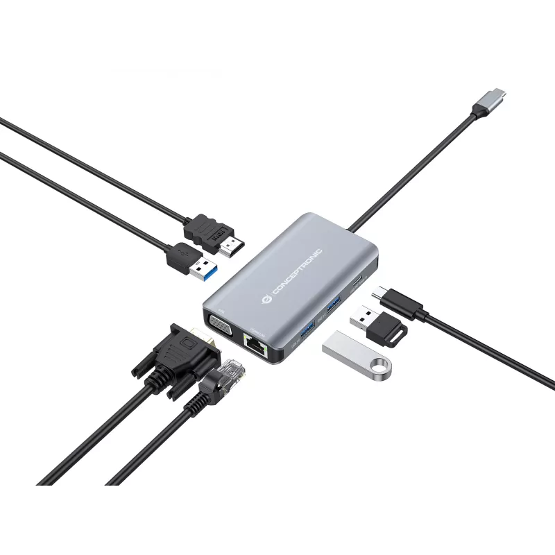 Conceptronic DONN21G Laptop-Dockingstation/Port-Replikator Kabelgebunden USB 3.2 Gen 1 (3.1 Gen 1) Typ-C Grau