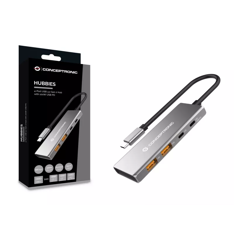 Conceptronic HUBBIES15G Schnittstellen-Hub USB 3.2 Gen 2 (3.1 Gen 2) Type-C 10000 Mbit/s Grau