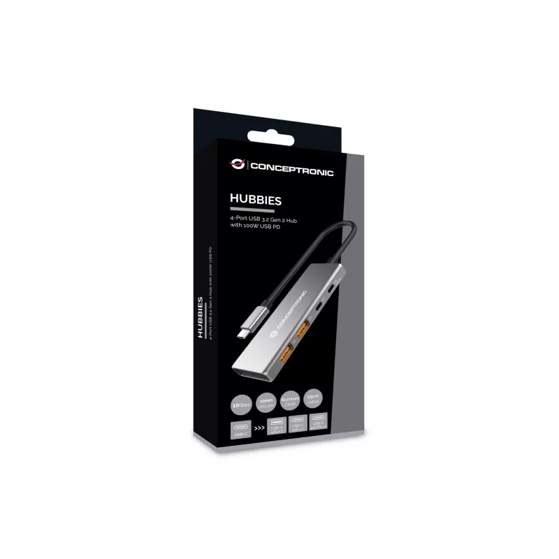 Conceptronic HUBBIES15G Schnittstellen-Hub USB 3.2 Gen 2 (3.1 Gen 2) Type-C 10000 Mbit/s Grau