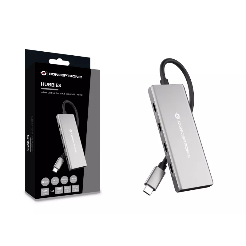 Conceptronic HUBBIES17G Schnittstellen-Hub USB 3.2 Gen 2 (3.1 Gen 2) Type-C 10000 Mbit/s Grau