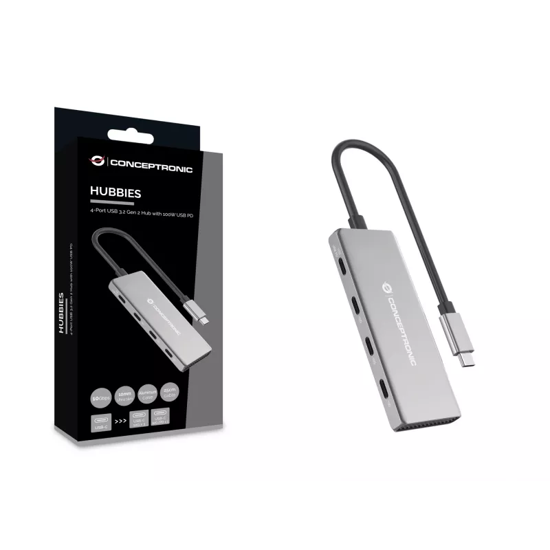 Conceptronic HUBBIES16G Schnittstellen-Hub USB 3.2 Gen 2 (3.1 Gen 2) Type-C 10000 Mbit/s Grau