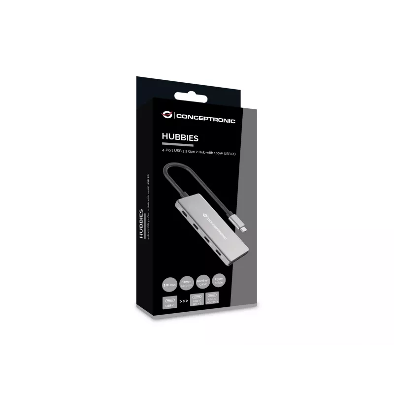 Conceptronic HUBBIES16G Schnittstellen-Hub USB 3.2 Gen 2 (3.1 Gen 2) Type-C 10000 Mbit/s Grau