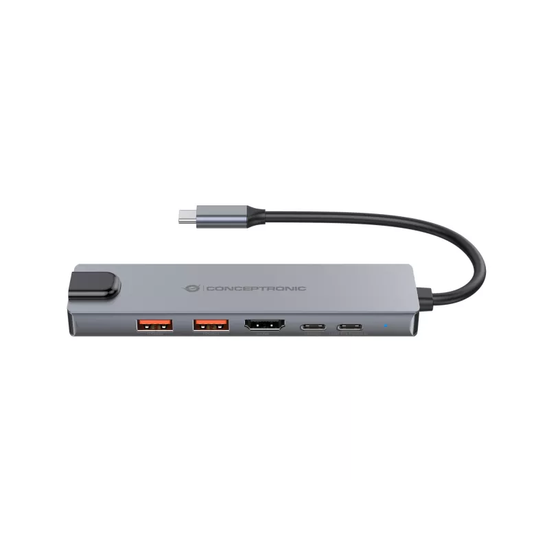 Conceptronic DONN29G 6-in-1 USB 3.2 Gen 2 Dockingstation, 4K60Hz HDMI, USB-A 10Gbps x 2, USB-C 10Gbps, GbE LAN, 140W USB PD 3.1