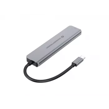 6-in-1 USB 3.2 Gen 1 Dockingstation CONCEPTRONIC DONN33G HDMI, 2×USB-A 5Gbps, 2×USB-C 5Gbps, 100W USB PD, Silber