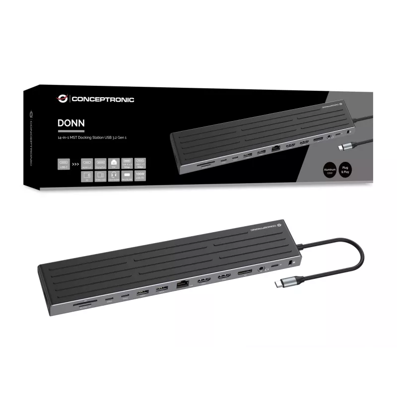 Dockingstation Conceptronic DONN32B 14-in-1 USB 3.2 Gen 1 HDMI DP