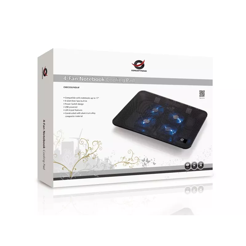 Conceptronic THANA Notebook-Kühlpad, Für Bildschirme bis 39,6 cm (15,6 Zoll), 4 Lüfter