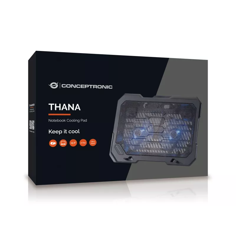 Conceptronic THANA Notebook-Kühlpad, Passend bis zu 15,6 Zoll, 2 Lüfter