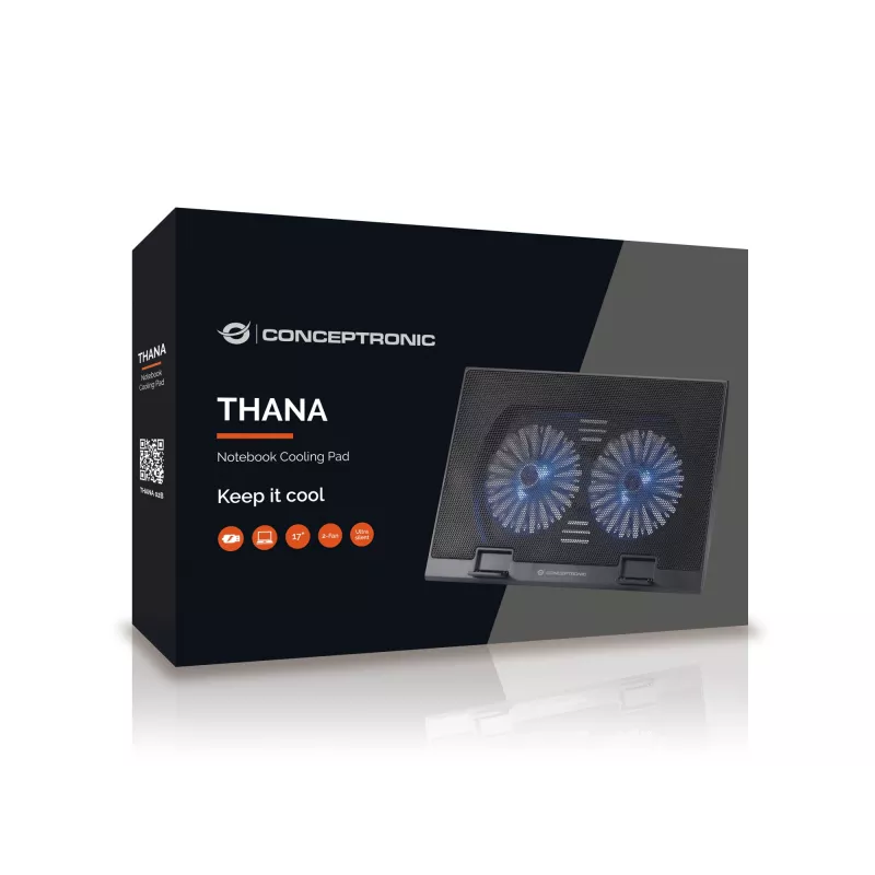 Conceptronic THANA Notebook-Kühlpad, passend für bis zu 17 Zoll, 2 Lüfter