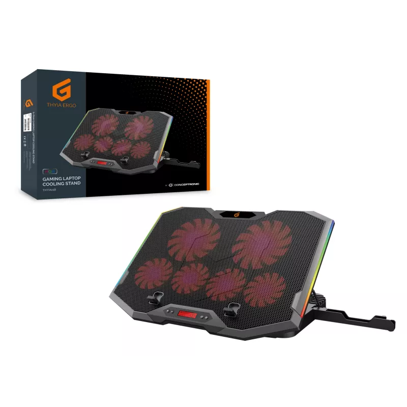 Conceptronic THYIA ERGO Gaming-Laptop-Kühlständer mit 6 Lüftern, 43,2 cm (17 Zoll), 6 Stück, Tasten, Grau, Blau, Grün, Rot, China