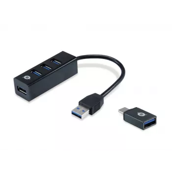 USB Hub Conceptronic HUBBIES 4-Port USB 3.0 Hub mit USB-C OTG Adapter
