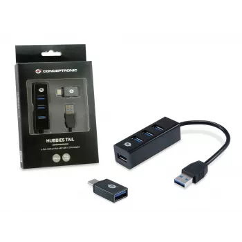 USB Hub Conceptronic HUBBIES 4-Port USB 3.0 Hub mit USB-C OTG Adapter