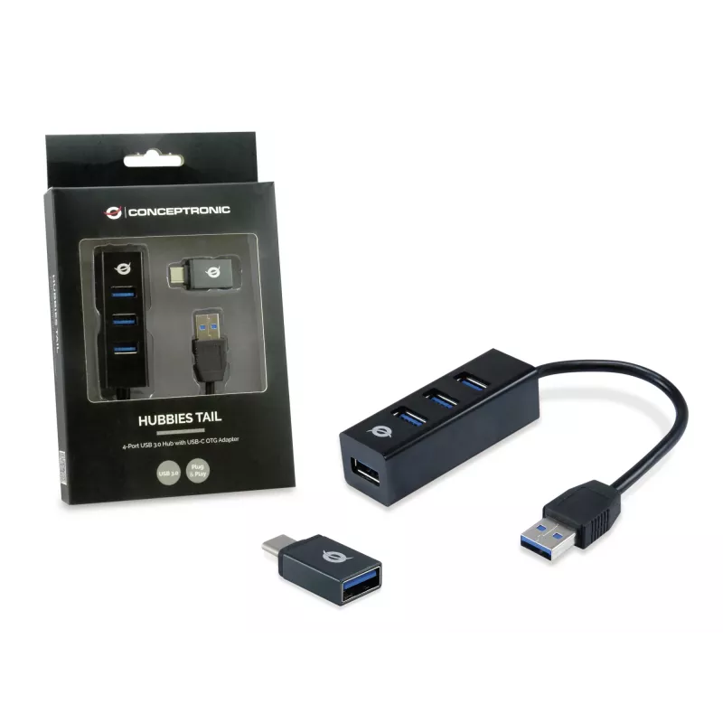 USB Hub Conceptronic HUBBIES 4-Port USB 3.0 Hub mit USB-C OTG Adapter