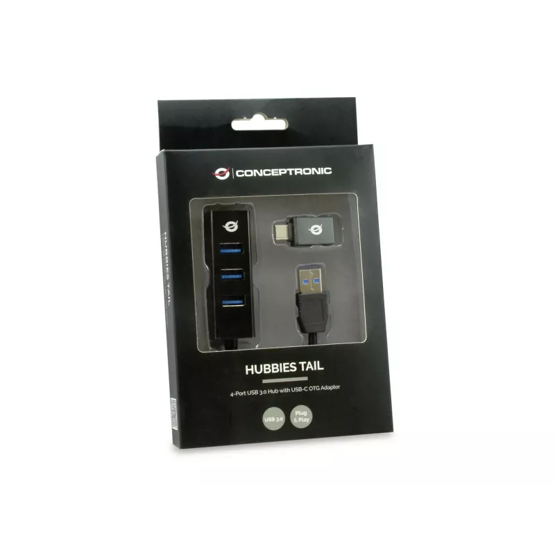 USB Hub Conceptronic HUBBIES 4-Port USB 3.0 Hub mit USB-C OTG Adapter