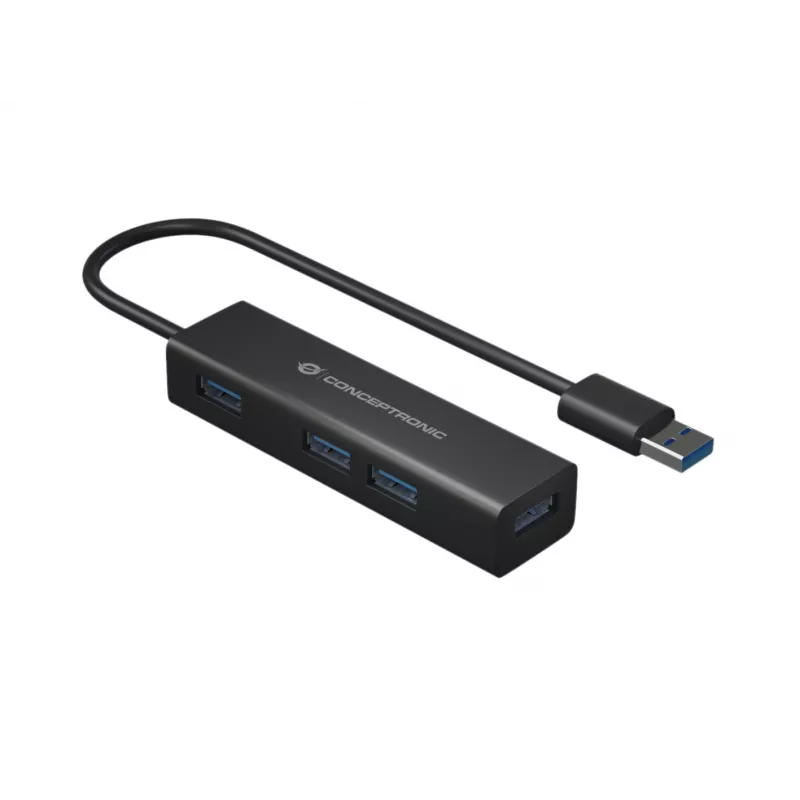 Conceptronic 4-Port USB 3.0 Aluminium Hub mit USB-C zu USB-A Adapter