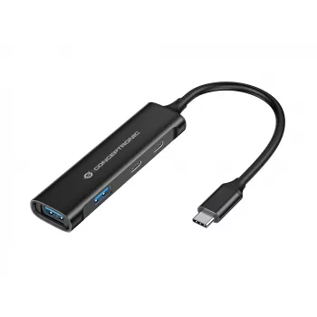 Conceptronic HUBBIES 4-Port USB 3.0 Hub, 2 USB-C- und 2 USB-A-Anschlüsse, Aluminiumgehäuse, USB-C-Stecker