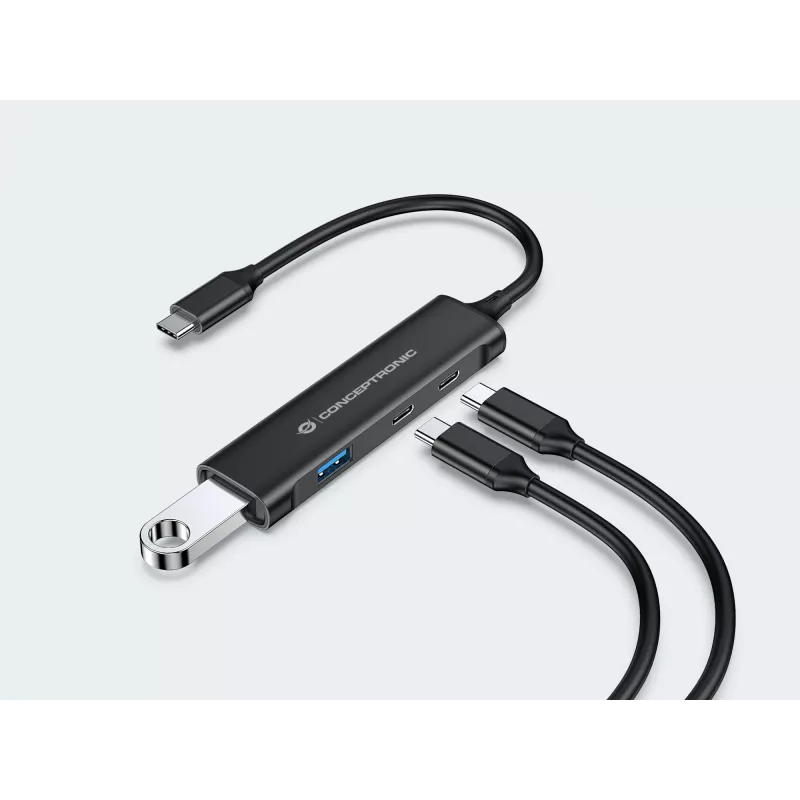 Conceptronic HUBBIES 4-Port USB 3.0 Hub, 2 USB-C- und 2 USB-A-Anschlüsse, Aluminiumgehäuse, USB-C-Stecker