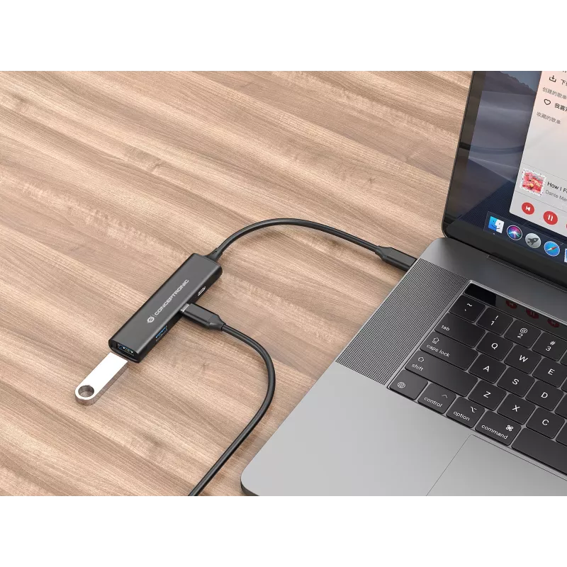 Conceptronic HUBBIES 4-Port USB 3.0 Hub, 2 USB-C- und 2 USB-A-Anschlüsse, Aluminiumgehäuse, USB-C-Stecker