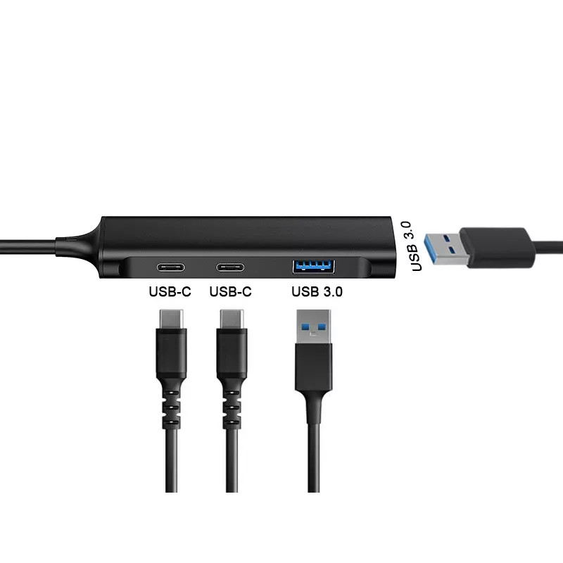 Conceptronic HUBBIES 4-Port USB 3.0 Hub, 2 USB-C- und 2 USB-A-Anschlüsse, Aluminiumgehäuse, USB-C-Stecker