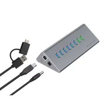 Conceptronic HUBBIES18G 10-in-1 60W USB 3.0 Hub-Charger-Kombination, 2-in-1 USB-C-USB-A-Kabel, USB 3.2 Gen 1
