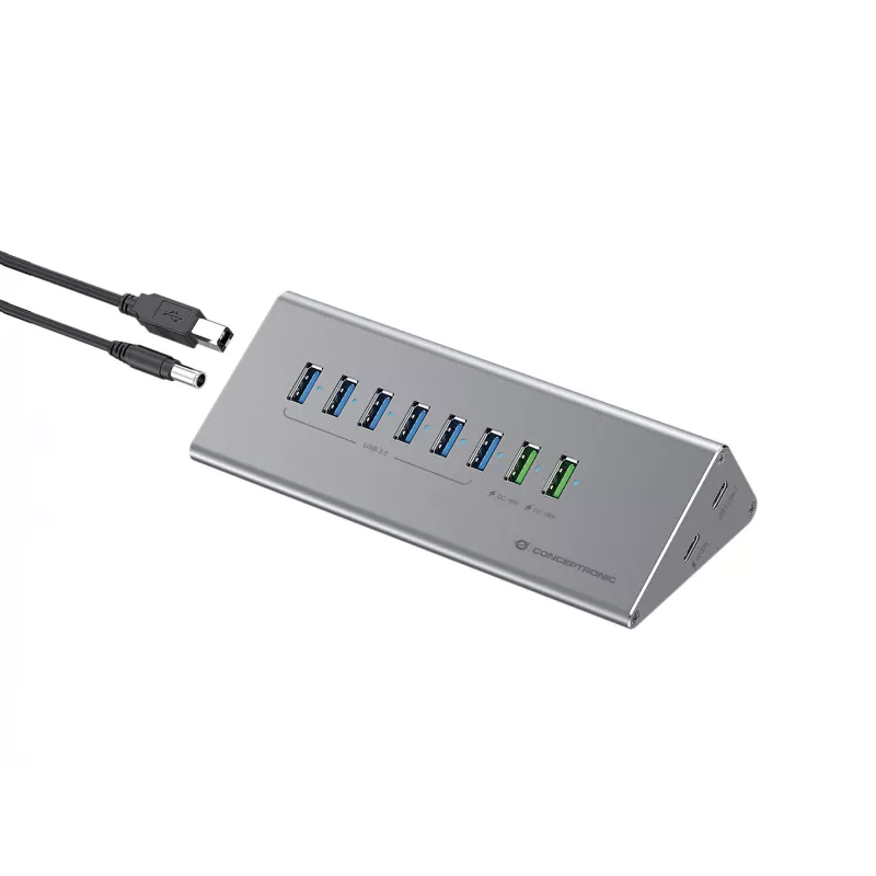 Conceptronic HUBBIES18G 10-in-1 60W USB 3.0 Hub-Charger-Kombination, 2-in-1 USB-C-USB-A-Kabel, USB 3.2 Gen 1