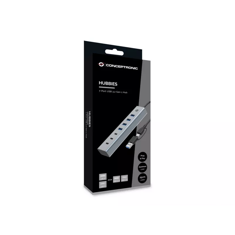 Conceptronic HUBBIES20G 7-Port USB 3.0 Hub, 5 Gbit/s, USB-C x 3, USB-A x 4