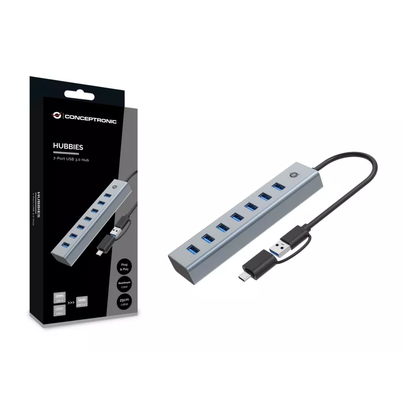 Conceptronic HUBBIES21G 7-Port USB 3.0 Hub, 5 Gbit/s, USB-A x 7