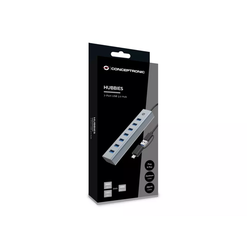 Conceptronic HUBBIES21G 7-Port USB 3.0 Hub, 5 Gbit/s, USB-A x 7