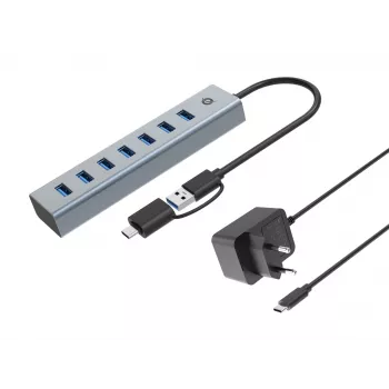 Conceptronic HUBBIES21GP 7-Port USB 3.0 Hub mit Netzteil, 5 Gbit/s, USB-A x 7