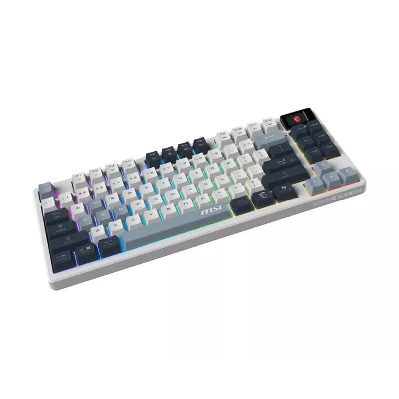 Tastatur MSI FORGE GK600 TKL WIRELESS SKY — Tenkeyless mechanisch, USB + Bluetooth, QWERTY UK Englisch, RGB, Blau/Weiß