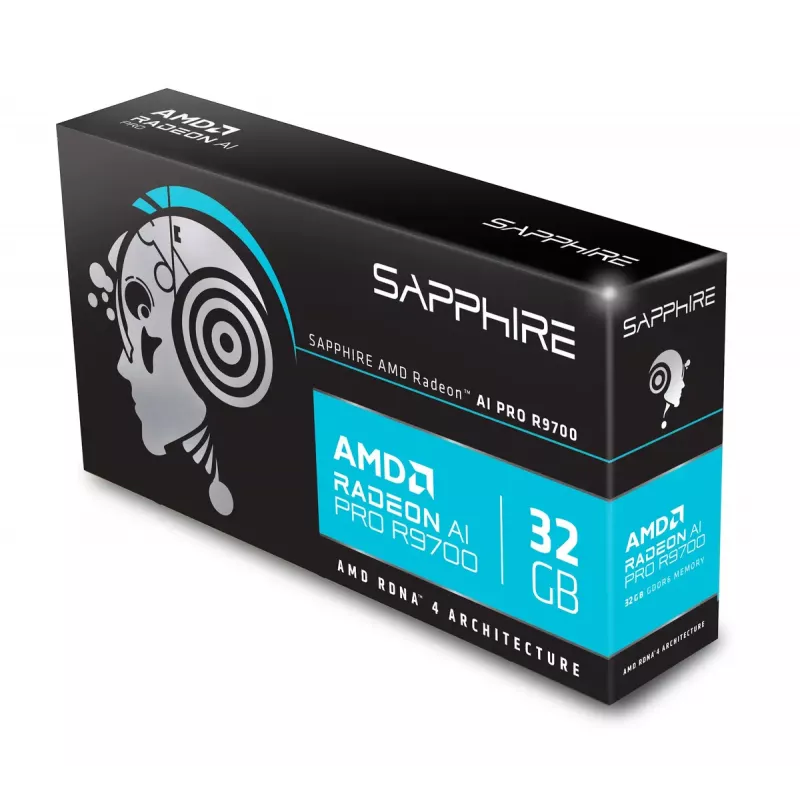 Grafikkarte Sapphire Radeon AI PRO R9700 — 32 GB GDDR6, 256-bit, PCIe 5.0, aktive Kühlung (1 Lüfter)