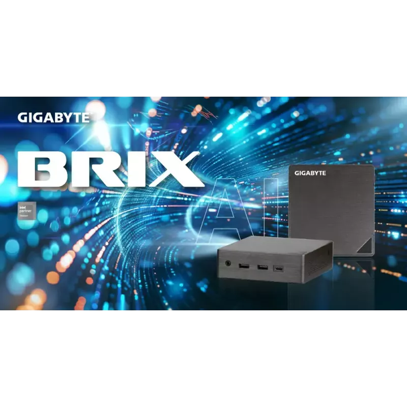 Mini PC Barebone GIGABYTE BRIX Core Ultra 5 225H, 0,46-Liter-Gehäuse, DDR5 SO-DIMM, 2 Speichersteckplätze, bis zu 96 GB, WiFi/BT, 2,5G LAN