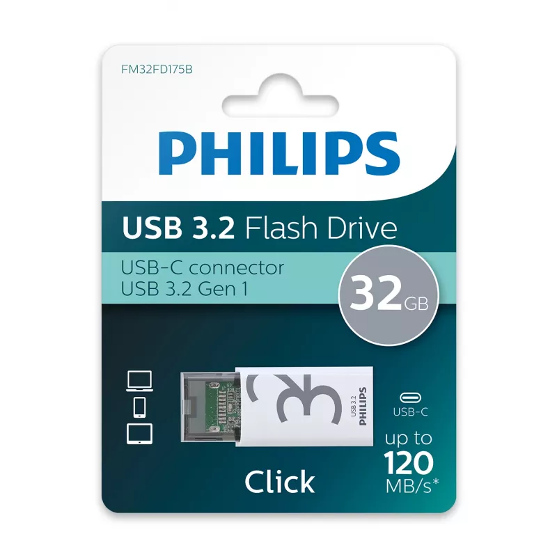Philips Click USB-Flash-Laufwerk 32 GB USB Type-C 3.2 Gen 1 (3.1 Gen 1) Transparent, Weiß