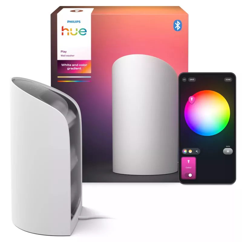 Smart-Tischleuchte Philips Hue Play Wall Washer — Weiß, Bluetooth/Zigbee, mehrfarbiges Licht, 100–240 V, 2 m Kabel