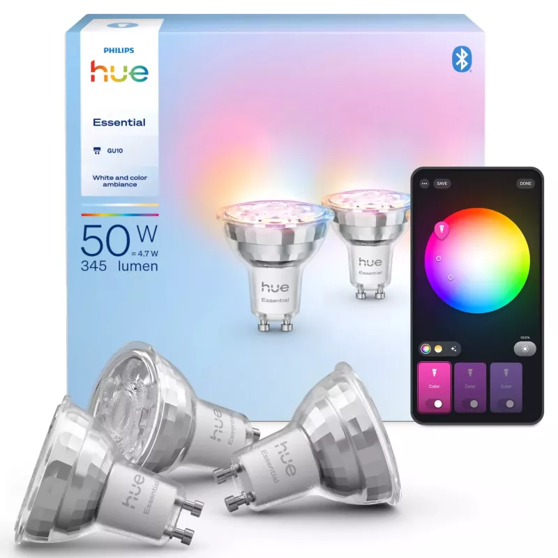 Philips Hue White and colour ambience Essential GU10 – smarter Strahler – 345 lm – 4,7 W – 3er-Pack